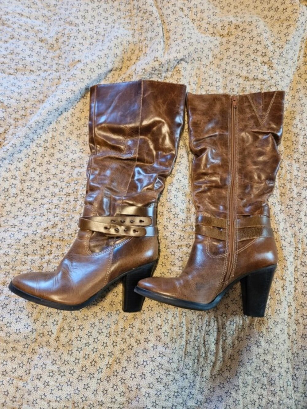 Genuine leather high heels boots